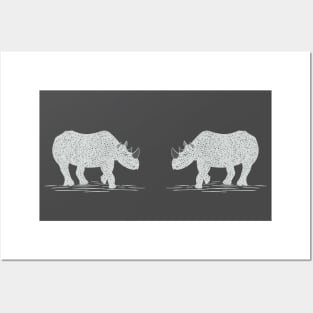 Rhinos in Love - cute and cool animal design - on dark grey Posters and Art